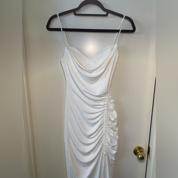 Zara White Asymmetrical Ruched Dress - Picture 8 of 13